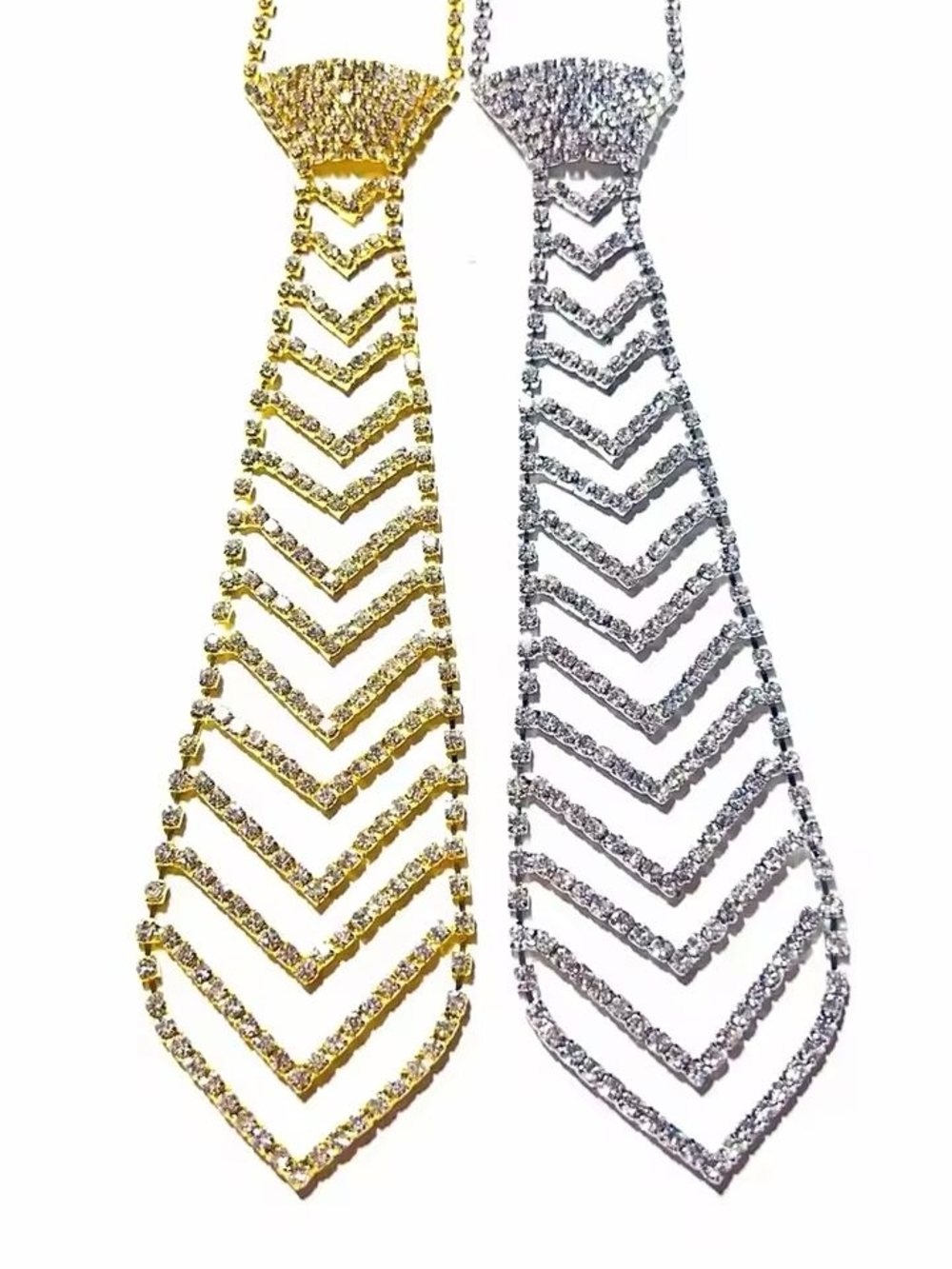 Silver Crystal Chevron Tie Necklace - Picture 4 of 5